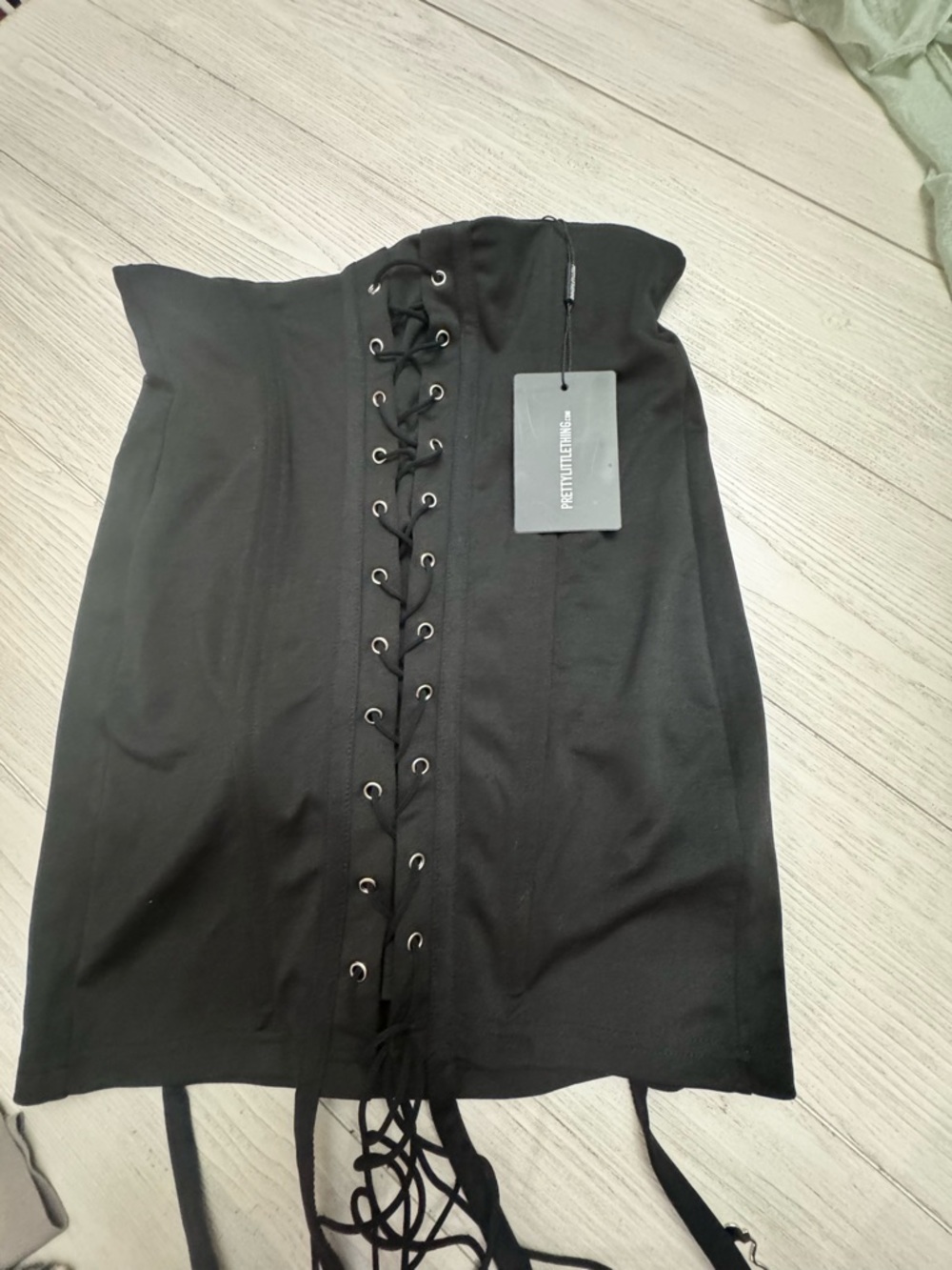 PrettyLittleThing Black Lace-Up Mini Skirt